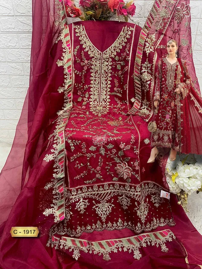 C 1917 Rosemeen By Fepic Organza Embroidery Pakistani Suits Wholesale Market